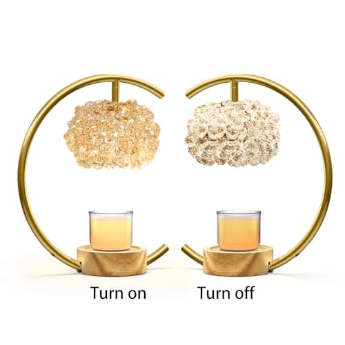 Yeuslor Gold Candle Warmer Lamp for Jar Candles with Adjustable Brightness＆Timer，Handcrafted Crystal＆Wooden Base, Luxurious Design,Home Decoration Electric Candle lamp(C-Shaped) view 2