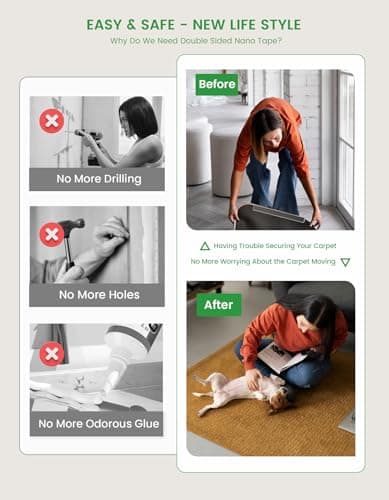 PAGFAER Double Sided Tape Heavy Duty, 2pcs Double Sided Mounting Nano Tape 13.3FT, Clear & Tough Two Sided Adhesive Tape, Removable Picture Hanging Strips for Wall, Poster, Carpet, Home Office view 7