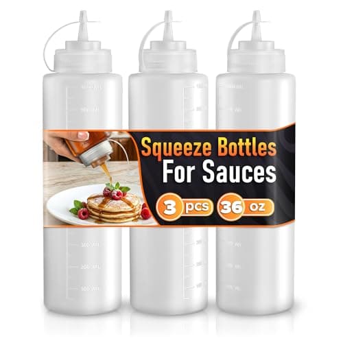 3-Pack Plastic Condiment Squeeze Bottles 36oz – Refillable Squirt Bottles with Narrow Tip, Leak-Resistant | Great for Oil, Sauces, Ketchup, Mayonnaise, Syrup, Dressing, BBQ Stations & Catering Use — image 1