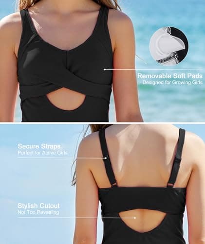 MFAVIP Girls One Piece Swimsuit Padded with Ruffle Skirt Girls Bathing Suit Adjustable Straps Teen Swimwear 9-16 view 5