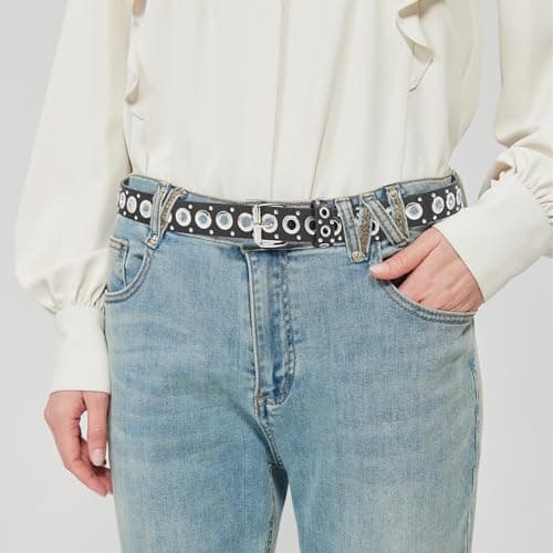 EONTISO Women Studded Leather Belt for Jeans, Punk Rock Western Fashion Belts view 5