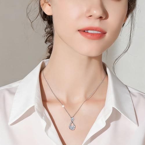 Handi Queen Moissanite 925 Sterling Silver Pendant Necklace 0.5-1 Carat Round Pear Cut, Dainty Elegent D Color Dancing Style with Bead Adjustable Chain Necklace for Women view 5