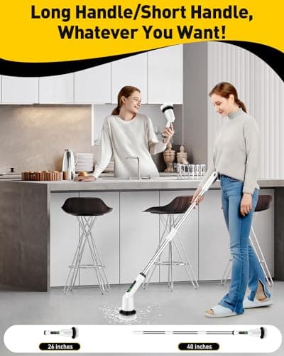 Electric Spin Scrubber for Cleaning Bathroom, Shower Scrubber Cordless Cleaning Brush with IPX7 Waterproof & 2 Speed, 3 Brush Heads, Bathroom Cleaning Supplies for Shower Tub Kitchen Tile Toilet White view 5