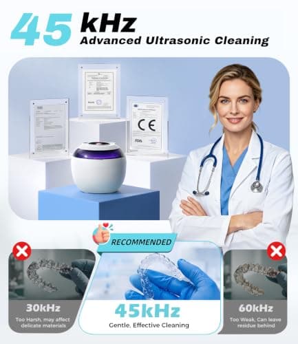 opilea Ultrasonic Retainer Cleaner Machine, 45kHz Deep Gentle Dental Cleaning Pod with 304 Stainless Steel Tank, 4 Cleaning Modes for Aligners view 5