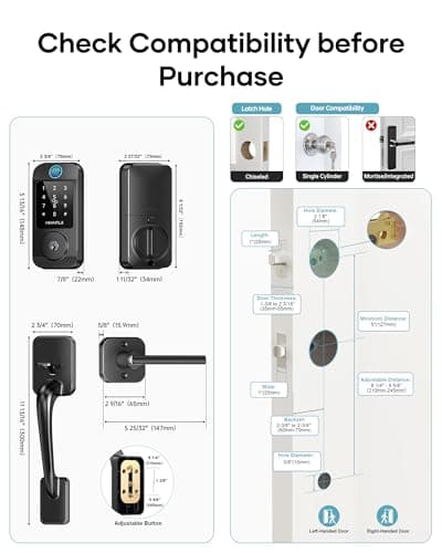 Wi-Fi Front Door Lock Set - HEANTLE Smart Locks for Front Door Built-in WiFi Keyless Entry Deadbolt with Handle Set Fingerprint Smart Electronic Deadbolt, Works with Alexa & Google Assistant Black view 5