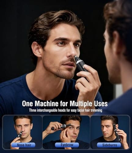 Nose Hair Trimmer for Men, 3-in-1 Professional Painless USB-C Rechargeable Eyebrow & Facial Nose Trimmer for Men Women, LED Display Trimmer with Powerful Motor and Dual-Edge Blades, IPX7 Waterproof view 2