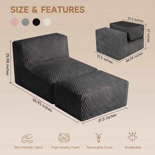 Bean Bag Chair for Adults, Plush Beanbag Sofa Couch with Memory Foam Filler, Machine Washable Cover, Comfy Lounge Chair for Small Spaces, Reading, Gaming, Living Room & Bedroom Grey view 2
