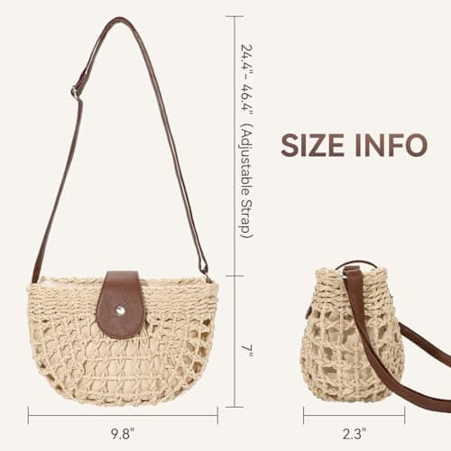 XquiziFit Straw Bag Beach Purse Summer Purses for Women Vacation Handbags Woven Crossbody Bags Beige view 4