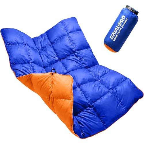 Gaialoop Down Puffy Blanket for Car Camping Outdoor Travel Backpacking, Duck Down Lightweight Portable Soft Warm Cozy Camping Blanket Quilt, 53"x78", Lake Blue — image 1