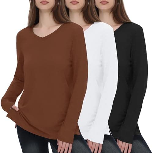 GAYHAY 3 Pack V Neck Long Sleeve Shirts for Women - Fall Casual Soft Tops Basic Loose Fit Outfits Clothes for Vacation — image 1