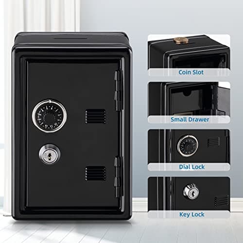 Younion Money Safe and Cash Lock Box, Mini Size Security Safe Box for Money Jewelry and valuables, 4.6"x 4.2"x 6.9" Black view 5