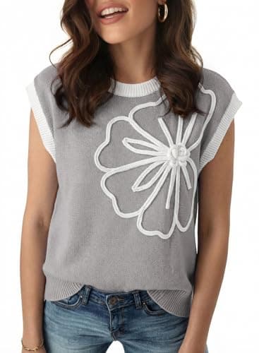 Dokotoo Women's Floral Sweater Crew Neck 2026 Short Sleeve Loose Fit Knit Pullover Tops view 4