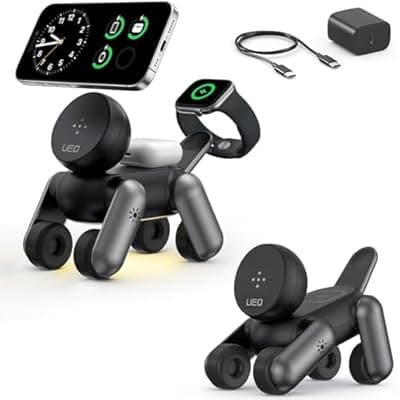 UEQ 3 in 1 Wireless Charging Station for Apple Devices,Foldable Cute Magnetic Mag-Safe Wireless Charger Stand with Night Light for iPhone 17 Air 16 15 14 13 12 Series,AirPods 4 3 2 Pro,Apple Watch