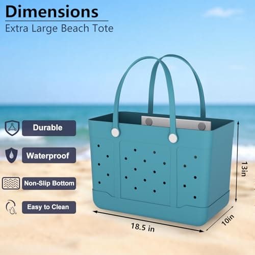 Extra Large Rubber Beach Tote, Waterproof Travel Tote Bag for Womens, X-L Rubber Handbag, Beach Bags Waterproof Sandproof view 4