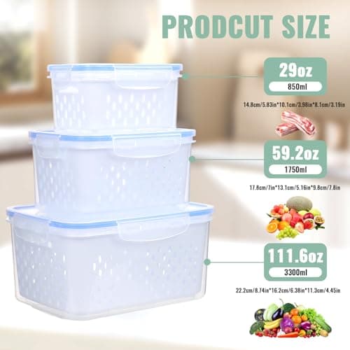 Zmxiabo 3 PCS Fruit Storage Containers for Fridge Food Berry Storage Container Set with Removable Strainer Lid Berries Container for Fridge BPA-Free Plastic Crisper for Long-Term Freshness view 3