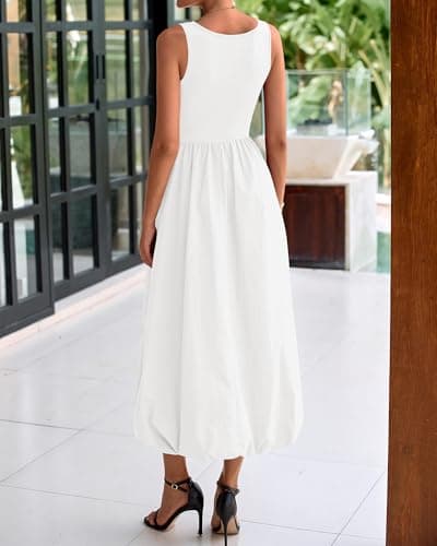 BTFBM Women's 2026 Summer Casual Sleeveless Midi Dress Patchwork Knit Tank Bubble Long Flowy Beach Maxi Sundress Pockets view 3