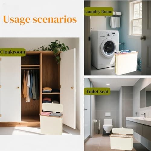 Toilet Paper Storage Basket with Lid, Large Capacity for 12 Rolls, Stackable and Foldable Freestanding Paper Towel Holder - Space Saving Modern Beige Design view 7