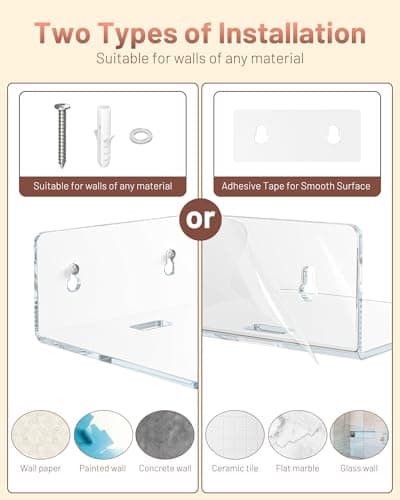 LMHOME 4 Pack Small Wall Shelf - 4" Floating Shelves for Wall Display Ledges for Funko Pop Figures, Plants, Speakers, Durable Plastic Adhesive or Screw Shelves in Bedroom Kitchen Living Room, Clear view 6