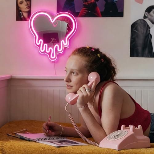 KATMBFUE Y2K Pink Heart Neon Sign, Melting Heart Neon Mirror Light, Heart vanity mirror with lights, Love Shaped LED Wall Decor for Bedroom, Girls Room,Studio, Party, Wedding, Gift for Valentine's Day, Birthday, Anniversary view 5