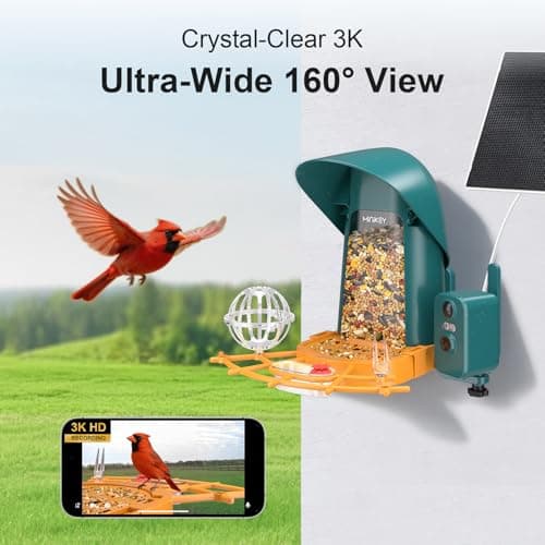 Minikey Smart Bird Feeder with Camera Outdoor Birdhouse, 4MP Ultra HD & AI Identify 11000+ Species, 2L Large Capacity, Solar Powered with App Arrived Alerts, Ideal Bird House Gifts for Mom Dad view 4