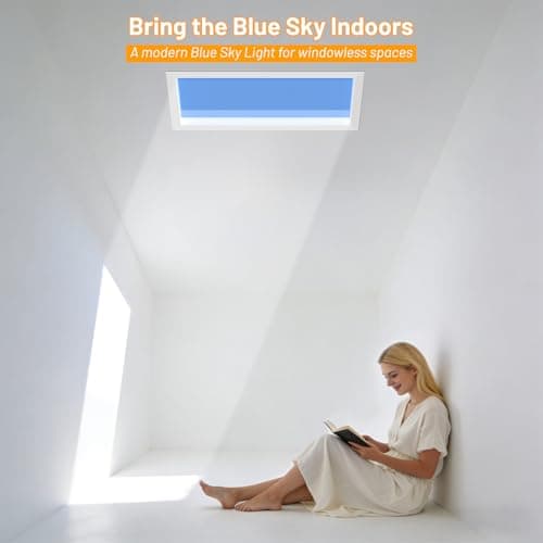 Aulaidik 1x2FT LED Blue Sky Light Panel with Remote Control, Artificial Skylight for Windowless Rooms, Dimmable Ceiling Decorative Light Fixtures, Feel-Like-Sunlight Panel for Office, Basement, Gym view 4