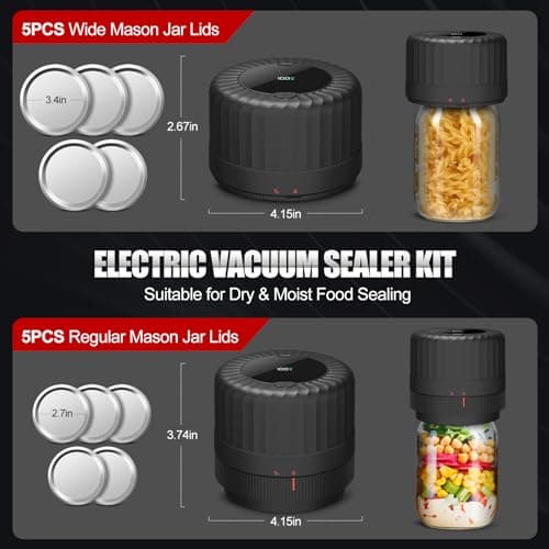 2026 Latest Electric Mason Jar Vacuum Sealer Kit for Mason Jars with Wide and Regular Mouth Canning Jar Lids view 2