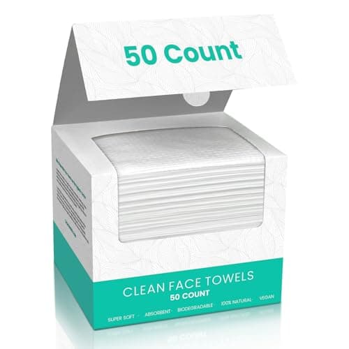 ONLYCARE Disposable Face Towel, Biodegradable Face Towels, 10" x 12" Super Thick Soft Facial Towels, 50 Count Face Towelettes Disposable for Sensitive Skin, Makeup Remover Dry Wipes, 1 Pack
