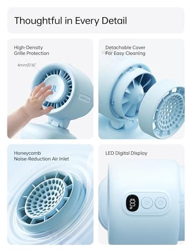 JISULIFE 2026 Stroller Fan – Small & Stylish with 38H Cooling, Soft Night Light, One‑Click Detachable for Stroller or Desk, Safe Baby Fan for Crib Car Seat Nursery Travel, Gifts for Baby Mom (Blue) view 4