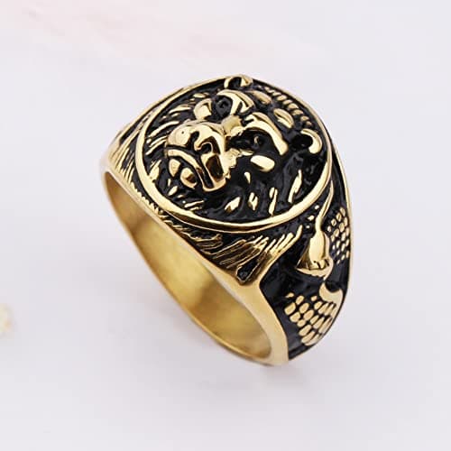 YLWJSP Lion Head Rings Lion Totem Rings Rock Punk Style Gothic Biker Ring Viking Animal Jewelry Gift for Men Boys Hip Hop Rings view 5