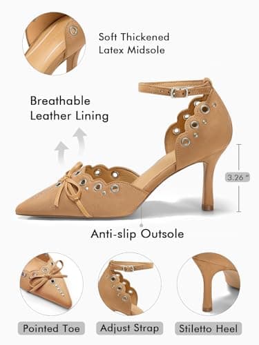 Coutgo Women's Pointed Toe Stiletto Ankle Strap Dress Shoes view 4