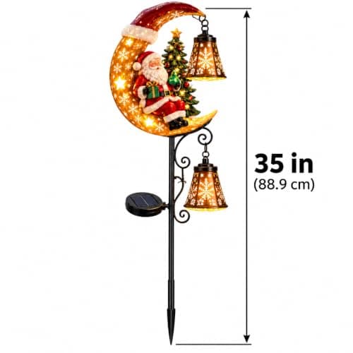 Solar Christmas Moon Snowman Lamp Post, Outdoor LED Yard Decoration view 3