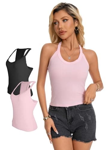 LuneNuelle Womens Racerback Tank Tops - Cami Ribbed Basic Camisole V Neck Casual Trendy Slim Fit Sleeveless Tank 2 Pack — image 1