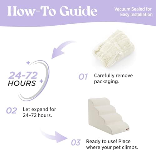 Lesure Dog Stairs for Small Dogs and Cats Pet Steps Ramp for Bed and Couch with CertiPUR-US Certified Foam with Non-Slip Bottom, Beige, 3 Steps view 5