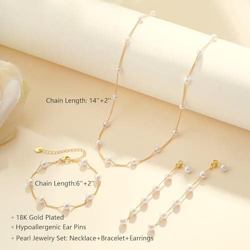 Fezodo Mothers Day Gifts - Pearl Necklace, 18K Gold/Silver Plated Layered Pearl Necklaces Dainty Pearls Choker Necklace and Earring Set Mothers Day Birthday Gifts for Mom Wife Daughter Sister Friends view 6