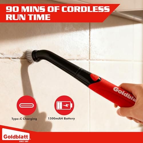 Goldblatt Cordless Electric Spin Scrubber 18-Piece Kit, Power Scrubber with Battery Indicator Light, Waterproof Electric Cleaning Brush for Grout, Tile, Bathroom, Kitchen Cleaning view 6