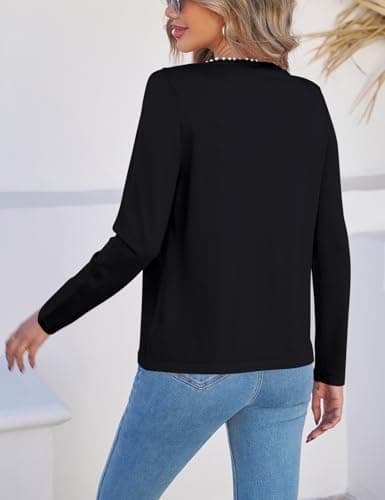 CiCiBird Women Lightweight Open Front Sweater Cardigan Pearls Trim Knit Jacket Trendy Long Sleeve Clothes Coatigan view 5