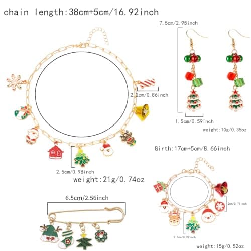4pcs Christmas Jewelry Set Gifts for Women, Atarvana Xmas Necklace, Earrings, Bracelet, Brooch for Women Stocking Stuffers Christmas Gift view 4