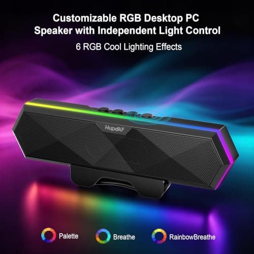Computer Speakers for Desktop PC, Clip-On Monitor Speaker, Cool RGB Lights | External Speakers for Laptop, USB Plug-and-Play, Stereo Loud Sound, Deep Bass, Mini Soundbar for PC/Desktop, Easy Controls view 6