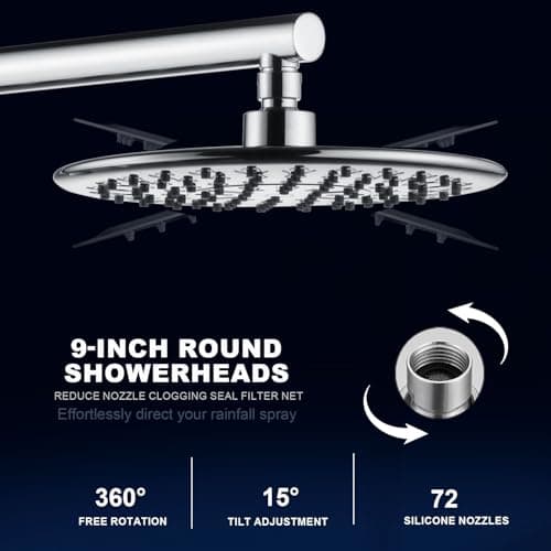 9 Inch Rain Shower Head System with Handheld Spray, Handheld Shower Heads with Multi Spray Modes, Brass Diverter Valve, 360° Swivel Adjustable Rainfall Shower, Chrome Shower Faucet Set for Bathroom view 4