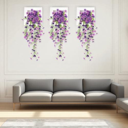 Artificial Fake Flowers Plants for Outdoors, 2 PCS UV Resistant Faux Silk Daisy with Eucalyptus Leaves Hanging Flowers for Home Garden Balcony Yard Porch Decor(Double Purple) view 6