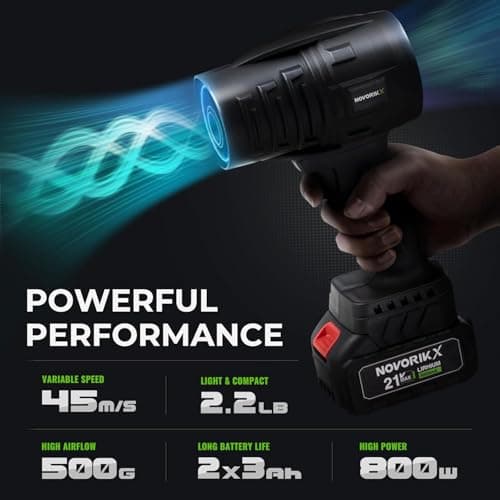 NovorikX 20V Cordless Mini Turbo Leaf Blower, 30000RPM Handheld Snow Blower with 2 X 3.0Ah Batteries & Charger, Ultra-Light, 55m/s for Car/Lawn/Garage Cleaning and Snow Removal view 2