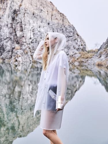 L-Rain TPU Clear Rain Coat for Women - Waterproof Packable Fashion Rain Poncho with Hood Reusable Raincoat view 2