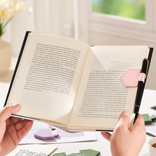 2Pcs Magnetic Leather Bookmarks with Gift Box Triangle-Shaped Magnetic Pen Holder Book Marks Clip Gift for Book Lover Readers Cute Bookmark for Women, Pink view 2