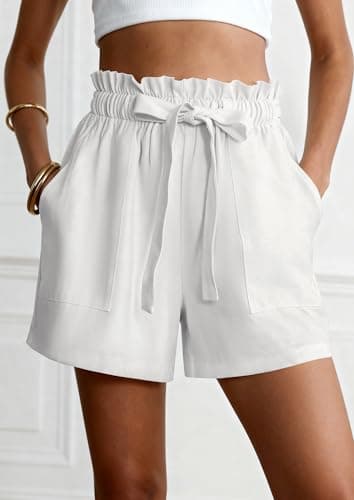 PRETTYGARDEN Summer Shorts for Women Casual Ruffle Drawstring High Waist Wide Leg Comfy Lounge Shorts Beach Cruise Outfits view 2
