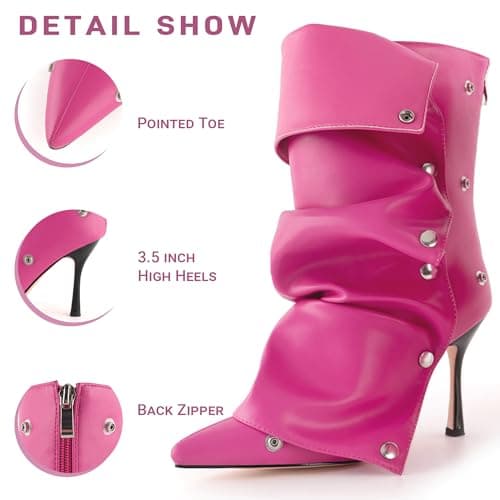 KaroNairy 3.5 in Slouchy Stiletto High Heel Booties for Women Pointed Toe Fold over Ankle Boots Sexy Shark Booties for Party view 4