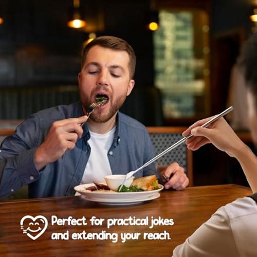 2 PCS Extendable Fork for Jokes, Expandable Forks, Extended/Extending/Extend, Extension from 8.7" to 25.4" Long, Stainless Steel Telescopic/Telescoping/Retractable Dinner Fork. Silver view 2