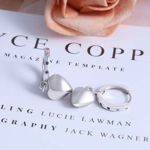 Sterling Silver Heart Hoop Earrings for Women - Colorful Cubic Zirconia Love Heart Shaped Earrings for Teen Girls Hypoallergenic Lightweight Loop Earring Gifts for Granddaughter Niece Wife Mom view 4
