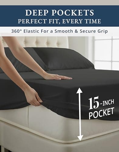 100% Egyptian Cotton Bed Sheets King Size – Silky Sateen Weave for Warm Winter Comfort, 15" Deep Pocket King Sheets, Naturally Breathable, Ultra-Soft Durable Hotel-Quality Luxury Bedding - Black view 6