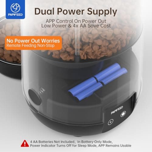 PAPIFEED Automatic Cat Feeder with App, WiFi Auto Cat Feeder, 3L Slow-Feed Cat Food Dispenser for Dry Food, Dual Power Supply Timed Pet Feeder for Small Dog, 10 Meals/Day, 6 Portions/Meal, Black view 3