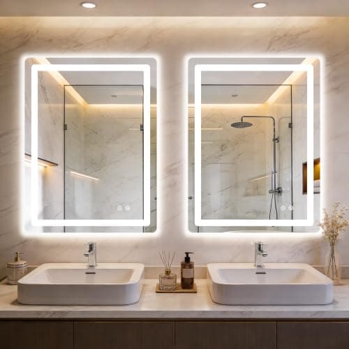 LED Bathroom Mirror with Lights, 2 Pack 32" x 24" Lighted Vanity Mirror | Frontlight+Backlit, 3 Colors Dimmable Brightness, Anti-Fog, Memory Function, Shatterproof Tempered Glass, Horizontal/Vertical — image 1